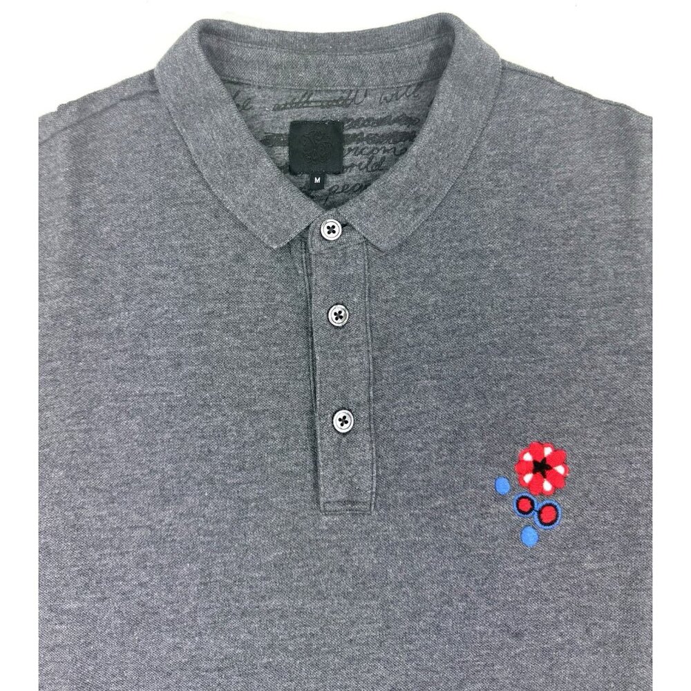 Pretty Green Mens Polo Shirt Sz Medium Embroidered Oasis Liam Gallagher Gray